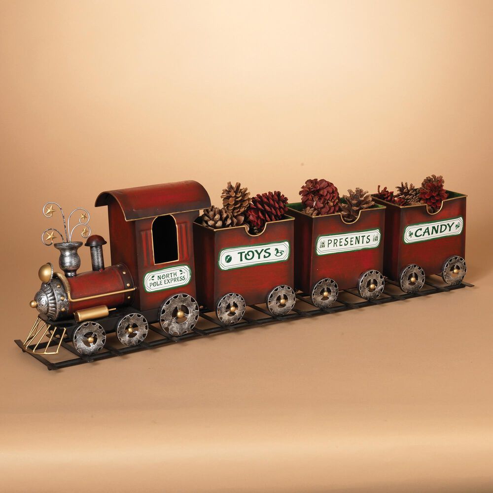 The Gerson Company Metal Holiday Train on Track in Dark Red, , large