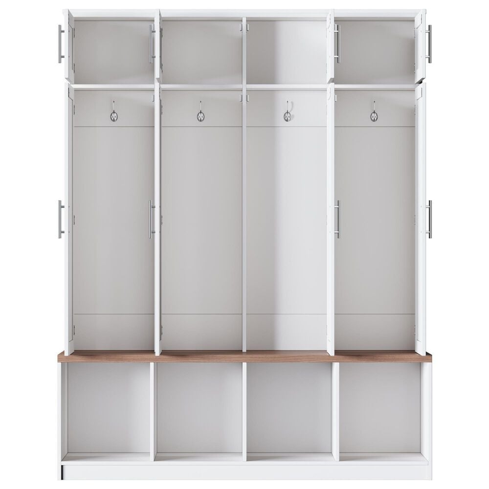 HOMLUX 4-Hook Hall Tree with 8-Door in White and Walnut, , large