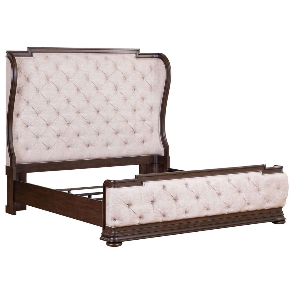 Belle Furnishings Provence Park 3-Piece Queen Upholstered Shelter Bedroom Set with Two Nightstands in Chateau Brown, , large