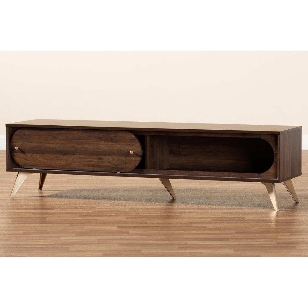 Baxton Studio Dena 63&quot; TV Stand in Walnut Brown and Gold, , large