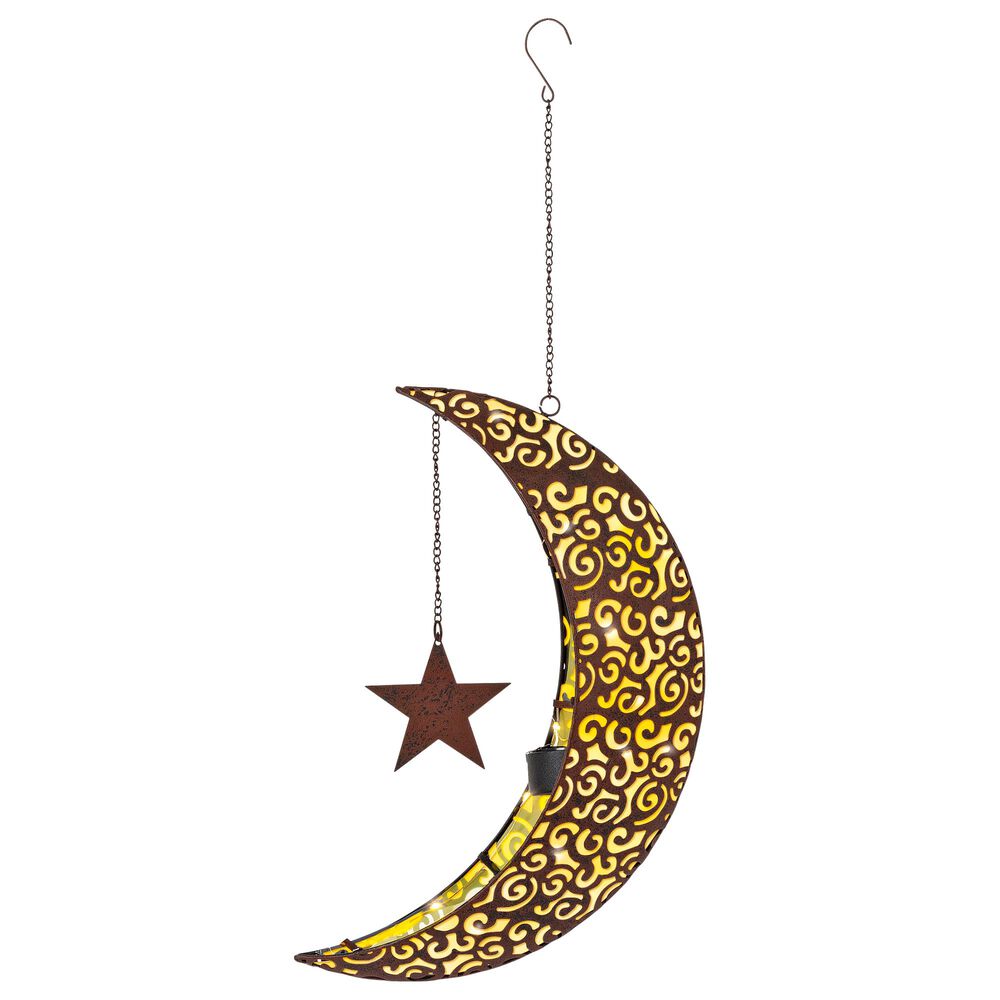 The Gerson Company 16.14" Solar Hanging Crescent Moon in Yellow and Brown, , large