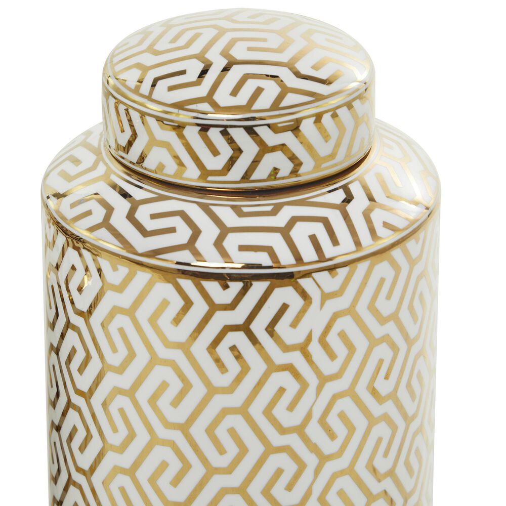 Maple and Jade 2-Piece Jar Set with Geometric Accents in Glossy Gold and White, , large