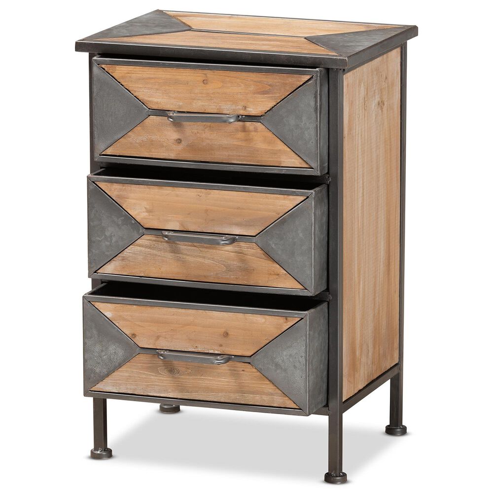 Baxton Studio Laurel 3-Drawer End Table in Whitewashed Oak Brown and Antique Grey, , large
