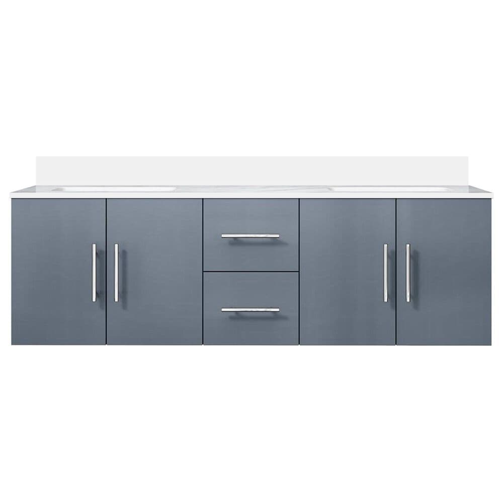 Lexora Home Geneva 60&quot; Double Bathroom Vanity in Dark Grey with 2 cm White Quartz Top and Rectangular Sinks, , large