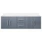 Lexora Home Geneva 60" Double Bathroom Vanity in Dark Grey with 2 cm White Quartz Top and Rectangular Sinks, , large