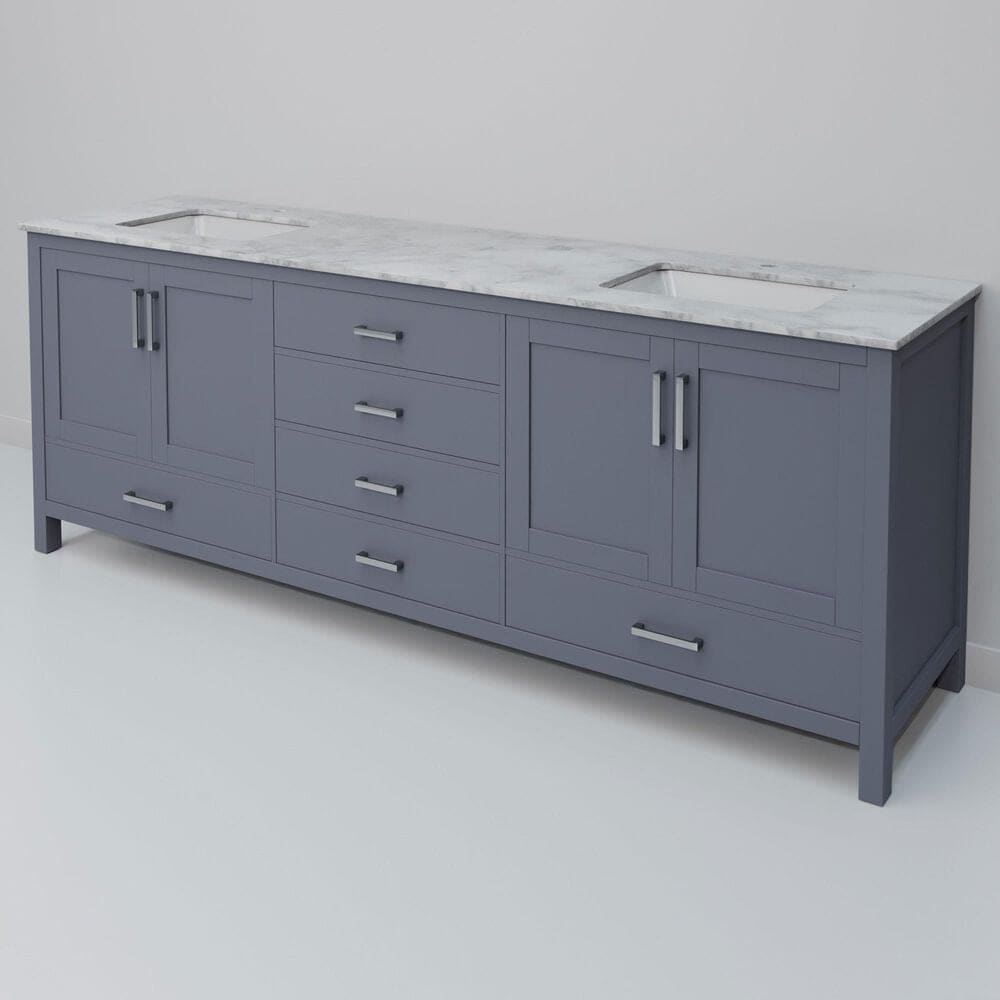 Lexora Home Jacques 80" Double Bathroom Vanity in Dark Grey with 2 cm White Carrara Marble Top and Rectangular Sinks, , large