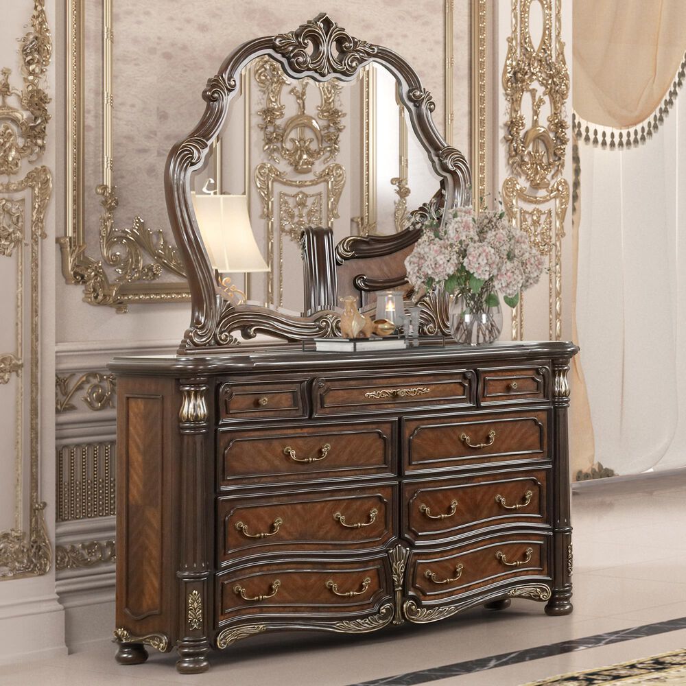 New Heritage Design Belle Notte Dresser and Mirror in Mahogany, , large