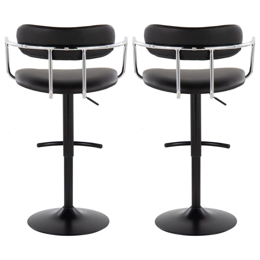 LumiSource Demi Swivel Adjustable Bar Stool with Black Upholstery in Black and Chrome (Set of 2), , large