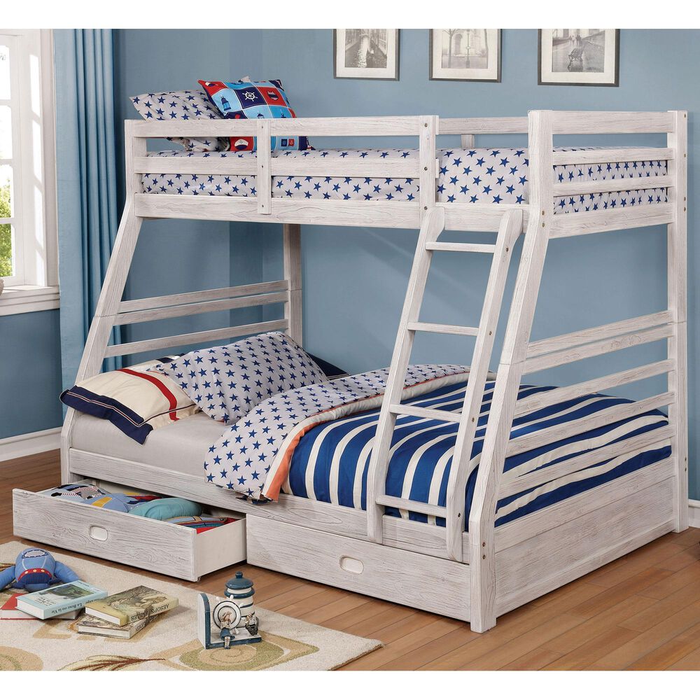 Furniture of America Mccullough Twin over Full Bunk Bed in Brushed White, , large