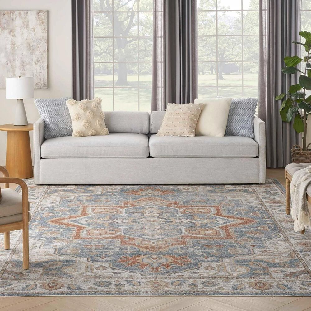 Nourison Astra Machine Washable ASW12 7&#39;10&quot; x 10&#39; Denim and Multicolor Area Rug, , large