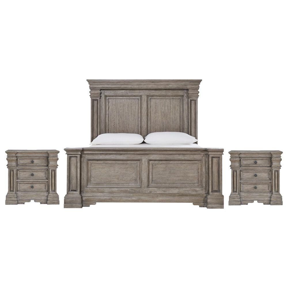 Millenium Blairhurs King Panel Bed and 2-Nightstand in Light Grayish Brown with Lights and USB Ports, , large