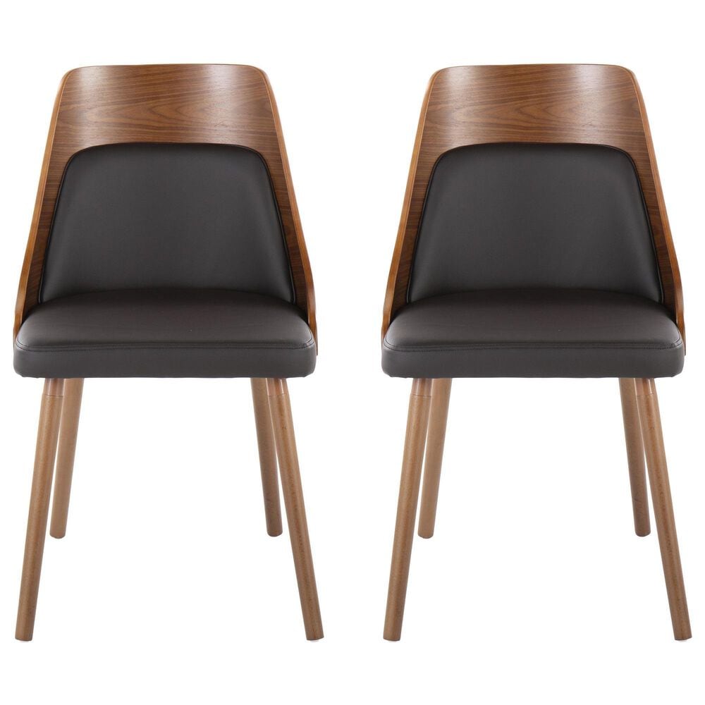 LumiSource Anabelle Side Chair with Brown Faux Leather Cushion in Walnut (Set of 2), , large