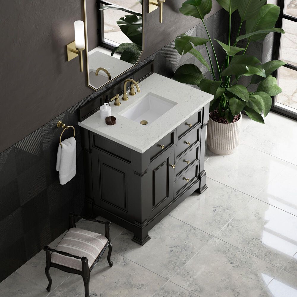 James Martin Vanities Brookfield 36&quot; Single Bathroom Vanity in Black Onyx with 3 cm Lime Delight Quartz Top and Rectangular Sink, , large
