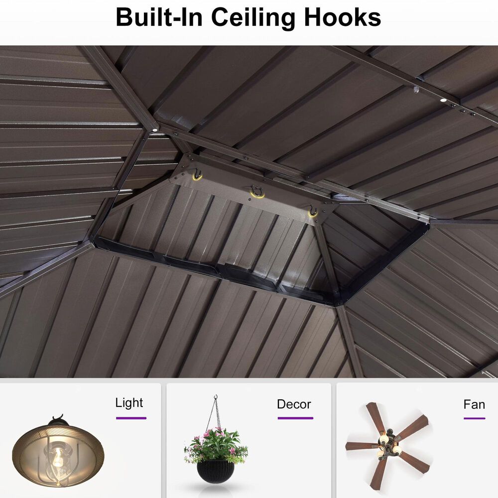 HOMLUX 12' x 14'Outdoor Hardtop Gazebo with Galvanized Steel Roof in Brown, , large