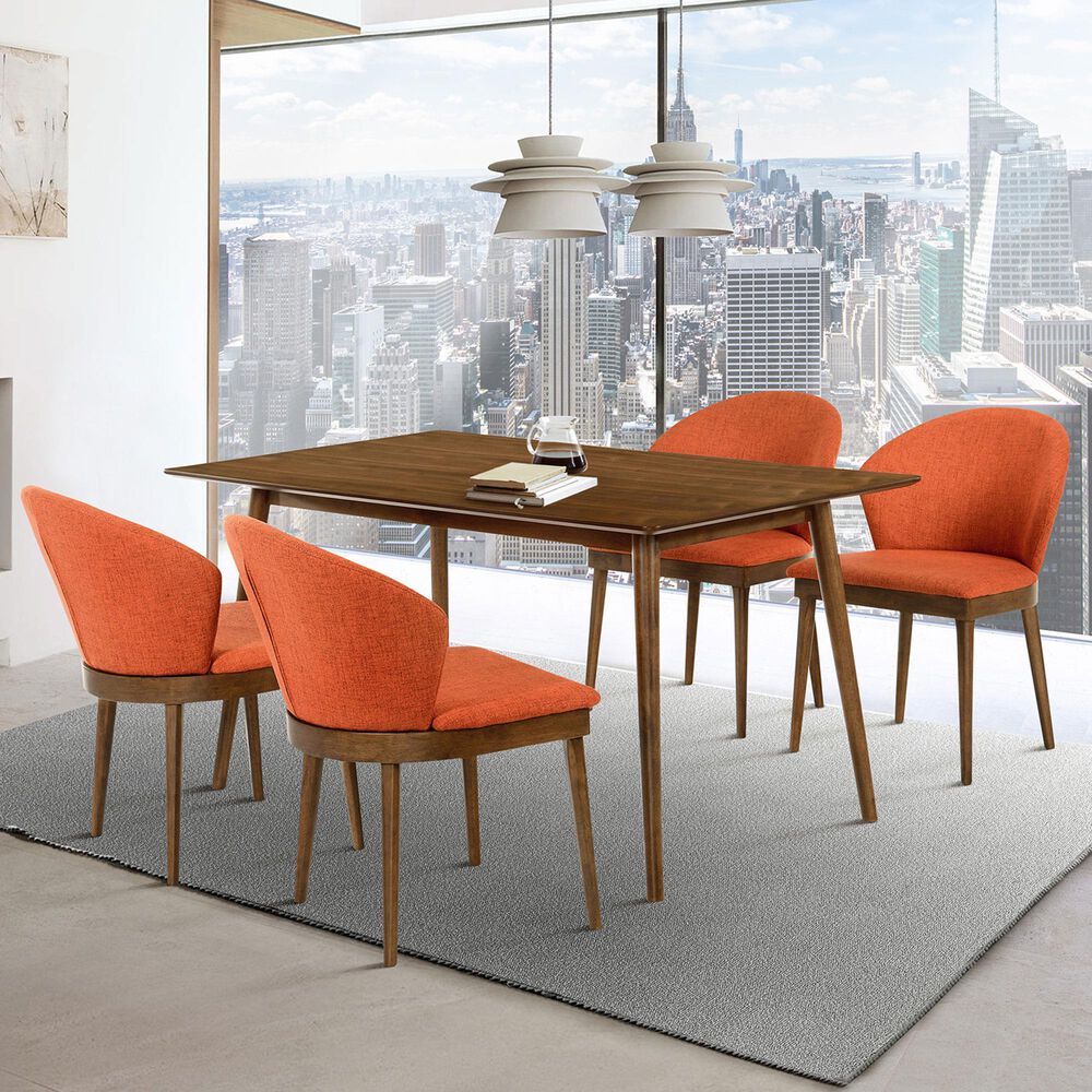 Blue River Westmont and Juno 5-Piece Dining Set with Orange Cushion in Walnut, , large