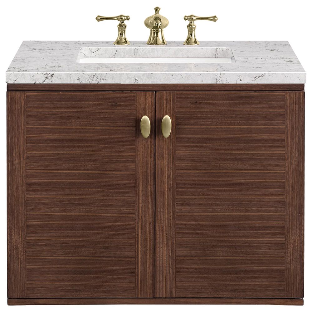 James Martin Vanities Amberly 30&quot; Single Bathroom Vanity in Walnut with 3 cm Eternal Jasmine Pearl Quartz Top and Rectangular Sink, , large