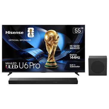 Hisense 55" Class U6 Pro Series ULED Mini-LED 4K - Smart Vidaa TV with 3.1.2 Channel Soundbar System in Black, , large