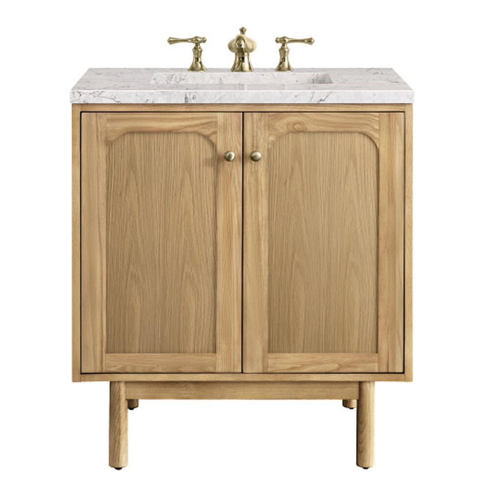 James Martin Vanities Laurent 30" Single Bathroom Vanity in Light Natural Oak with 3 cm Eternal Jasmine Pearl Quartz Top and Rectangular Sink, , large