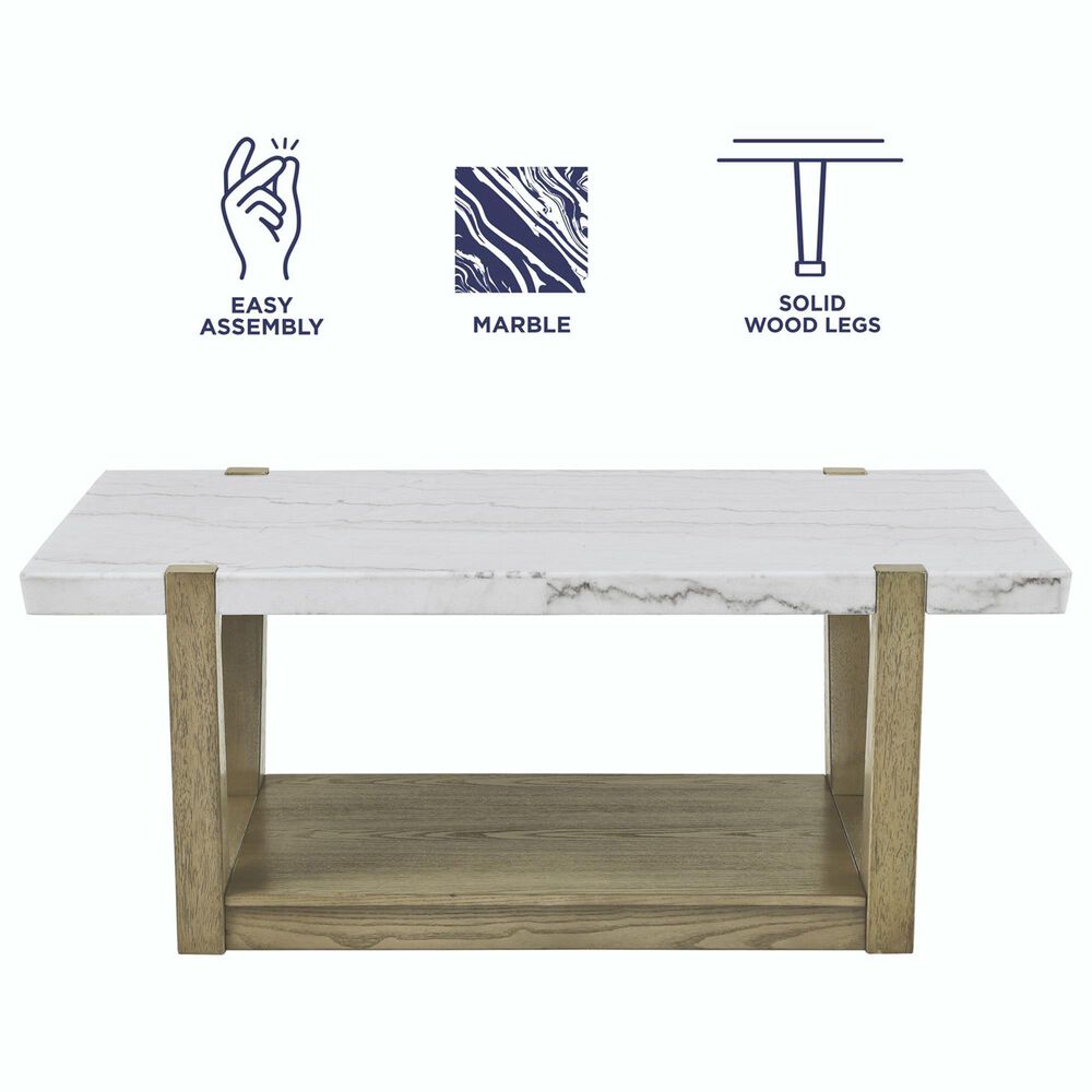 Steve Silver Perth Rectangular Cocktail Table with Casters in White and Weathered Sand, , large