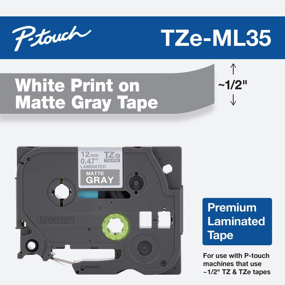 Brother 12mm Tape in White on Matte Gray for P-Touch, , large