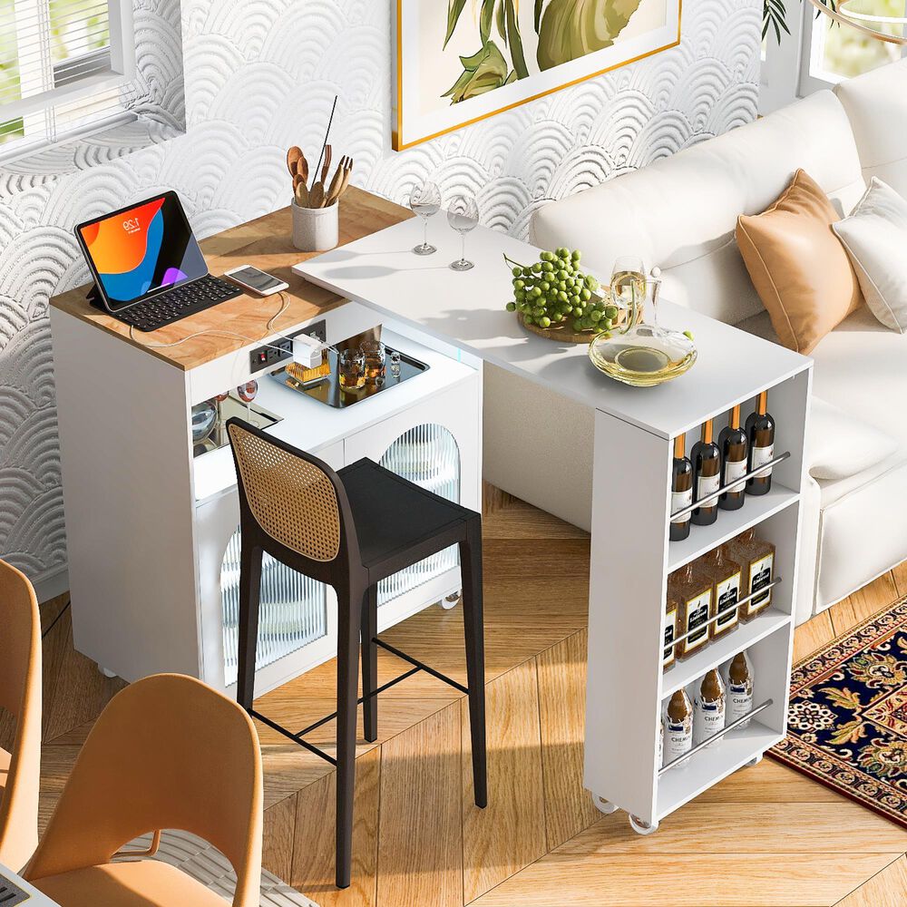 HOMLUX 56" Kitchen Island with Extended Table in White, , large