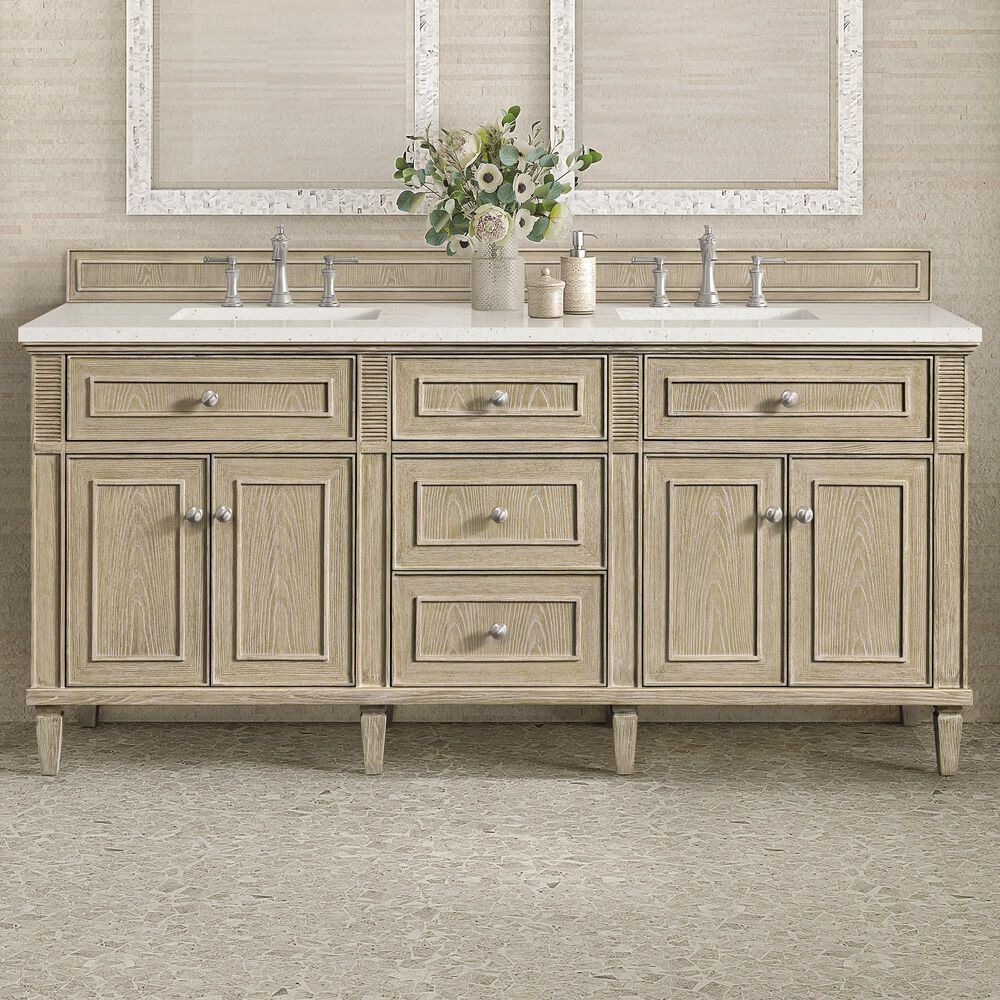 James Martin Vanities Lorelai 72&quot; Double Vanity in Whitewashed Oak with 3 cm Lime Delight Quartz Top, , large
