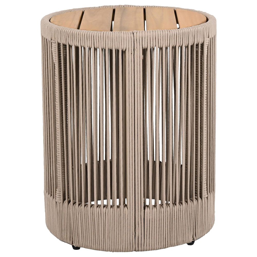 Hearth and Haven 2-Piece Outdoor Coffee Table and Side Table Set with Woven Rope Design in Beige and Teak, , large