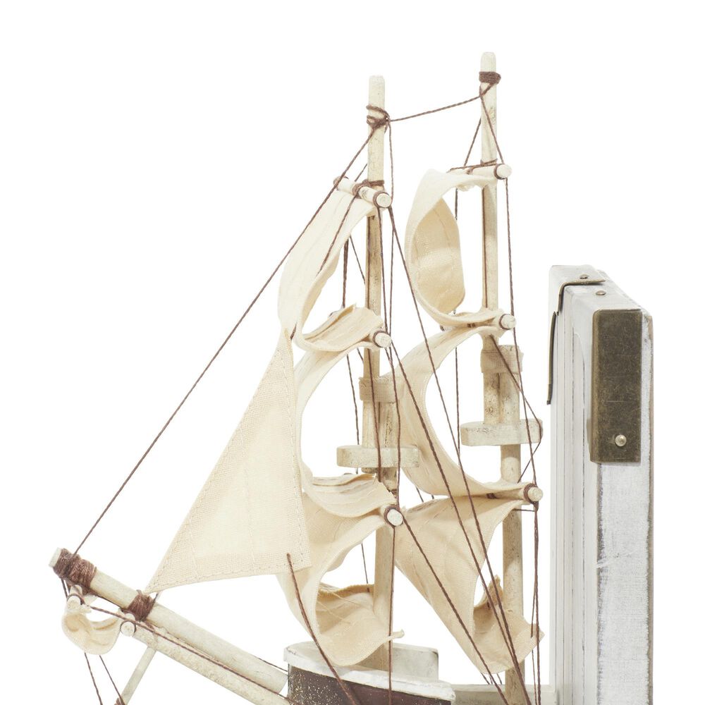 Maple and Jade Coastal Sail Boat Bookends in White Washed, Gold and Blue &#40;Set of 2&#41;, , large