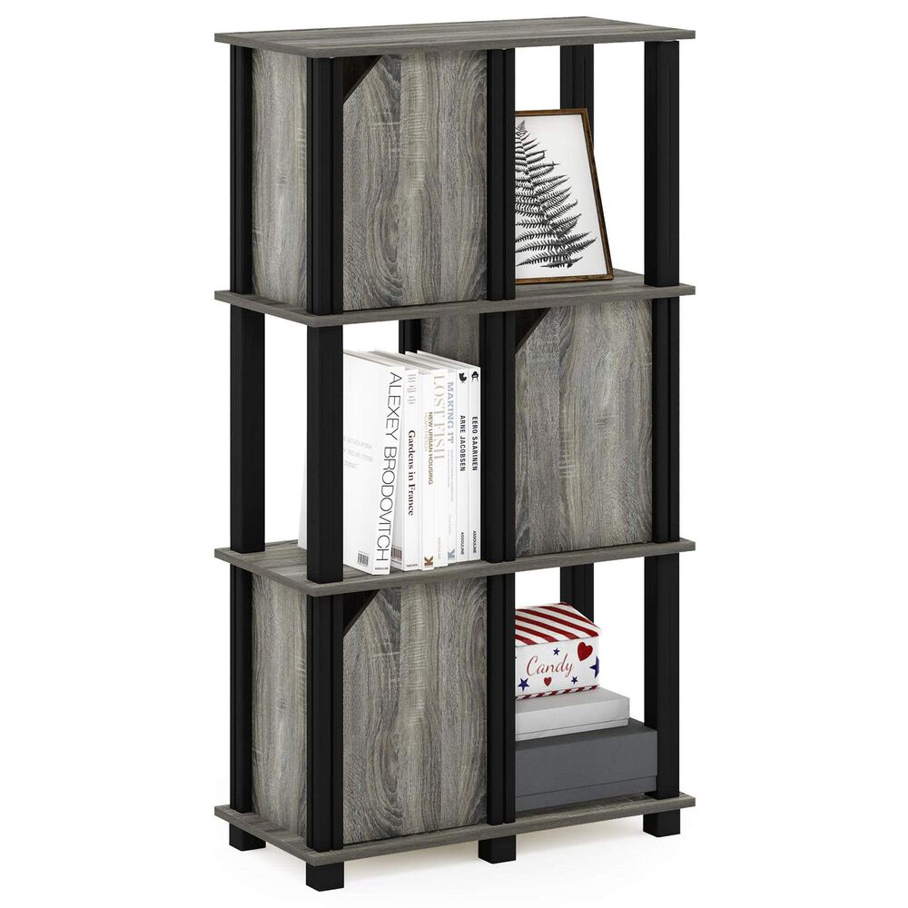HOMLUX 4-Tier Storage Bookcase with Three Doors in French Oak and Black, , large