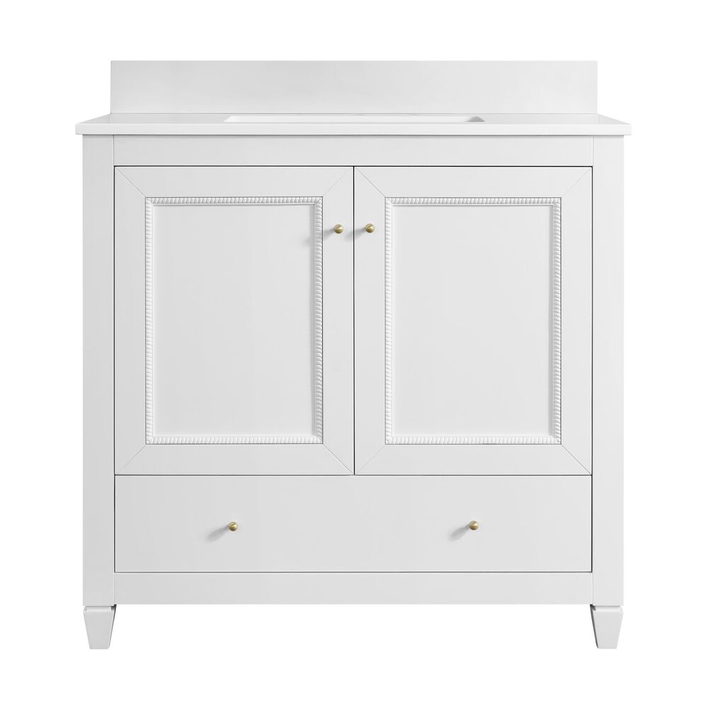 37B Claudine 36" Single Bathroom Vanity in Bright White with Glossy White Composite Stone Top and Backsplash, , large