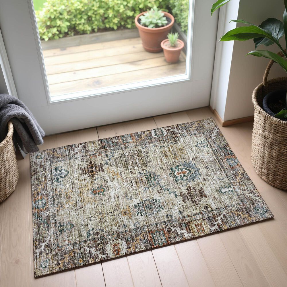Dalyn Rug Company Silk Road Chocolate, Ivory, Gold, Copper, Blush, Aloe and Wheat 1&#39;8&quot; x 2&#39;6&quot; Area Rug, , large