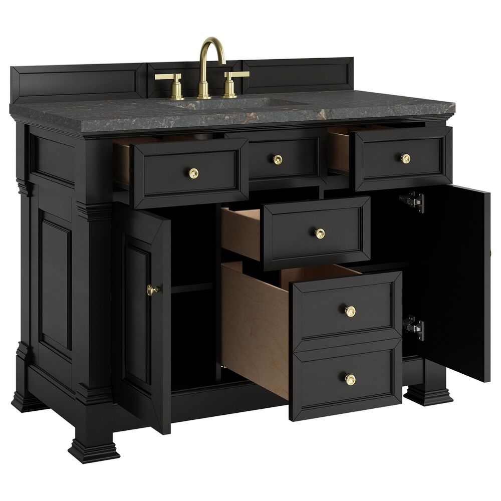 James Martin Vanities Brookfield 48" Single Bathroom Vanity in Black Onyx with 3 cm Parisien Bleu Silestone Top, Rectangle Sink and FreePower Wireless Charger, , large