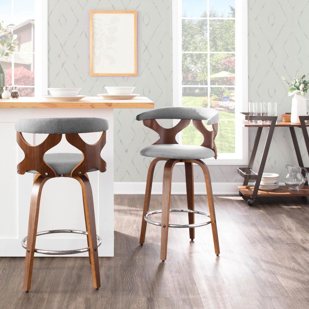 Lumisource Gardenia Swivel Counter Stool with Grey Cushion in Walnut and Chrome &#40;Set of 2&#41;, , large