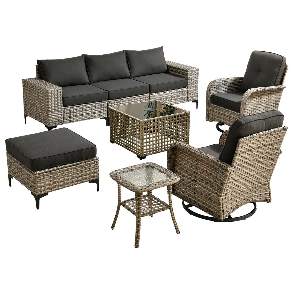 HOMLUX 8-Piece All-weather Rattan Outdoor Patio Furniture Set in Black, , large