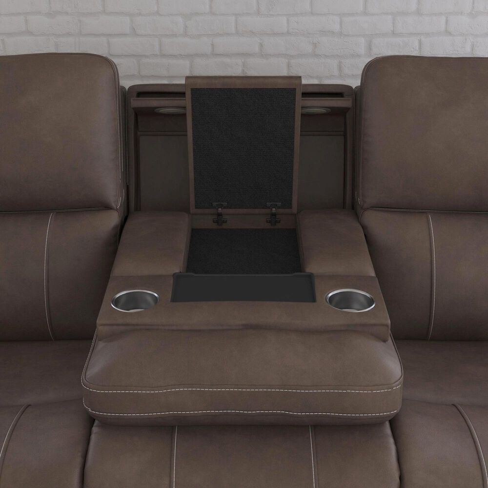 Flexsteel Carter Power Reclining Sofa and Loveseat Set in Cappuccino Brown, , large