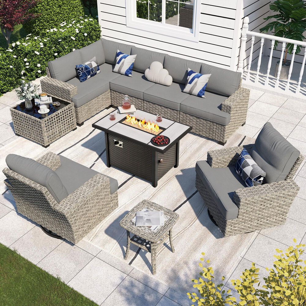 HOMLUX 10-Piece Modular Patio Conversation Set in Dark Gray, , large