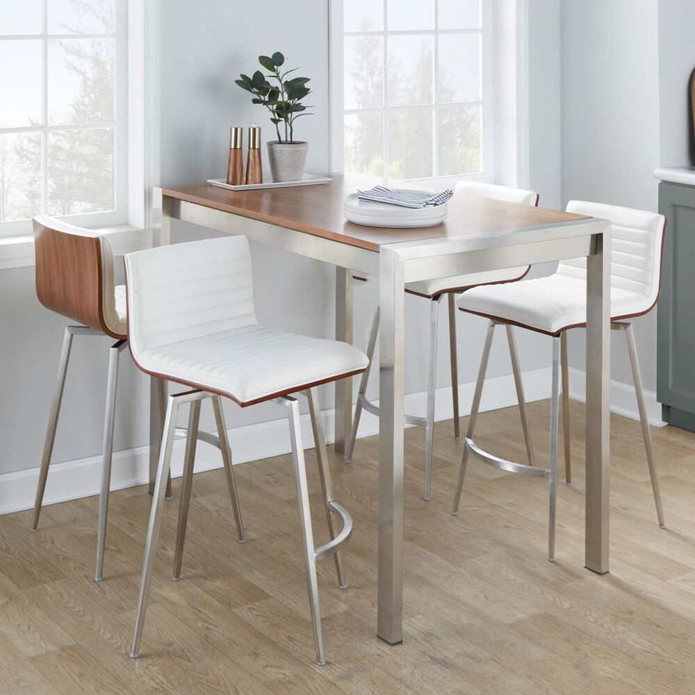 Lumisource Mason Swivel Counter Stool with White Cushion in Stainless Steel and Walnut &#40;Set of 2&#41;, , large