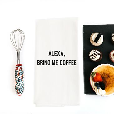 Wildwood Alexa Bring Coffee 30" x 30" Kitchen Towel in White, , large