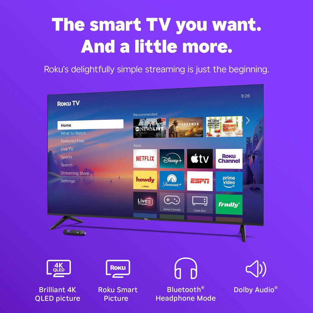 Roku 65" Class Select Series 4K QLED in Black - Smart TV, , large