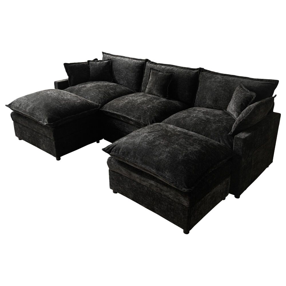 HOMLUX 107.87" Ultra-Comfort Chenille Sectional Sofa Set in Balck, , large