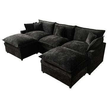 HOMLUX 107.87" Ultra-Comfort Chenille Sectional Sofa Set in Balck, , large