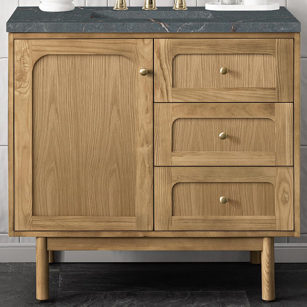 James Martin Vanities Laurent 36" Single Bathroom Vanity in Light Natural Oak with 3 cm Parisien Bleu Quartz Top and Rectangular Sink, , large