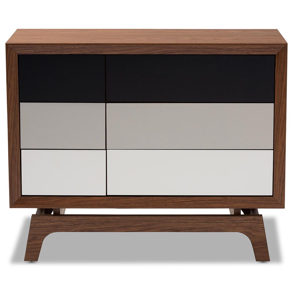 Baxton Studio Svante 6-Drawer Dresser in Walnut Brown, Dark Grey, Light Grey and White, , large