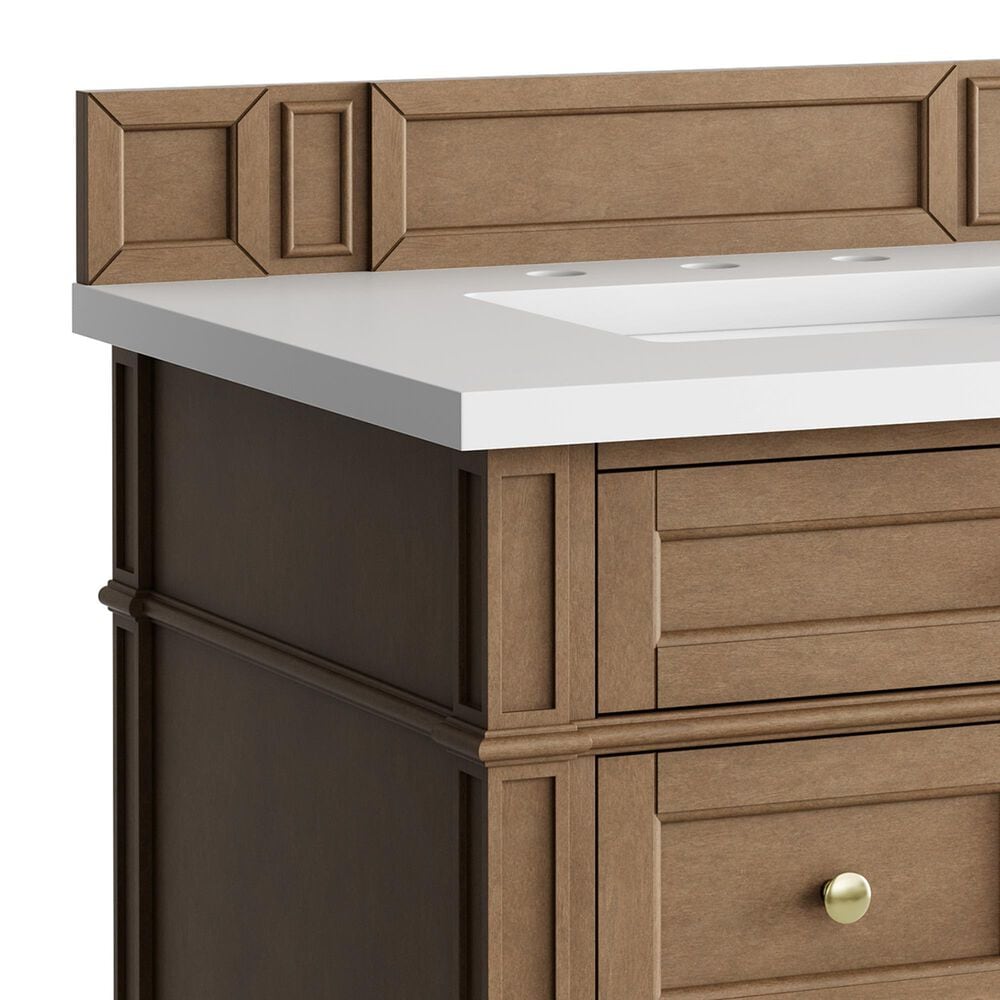 James Martin Brittany 30" Single Bathroom Vanity in Pecan with 3 cm White Zeus Silestone Top and Rectangular Sink, , large