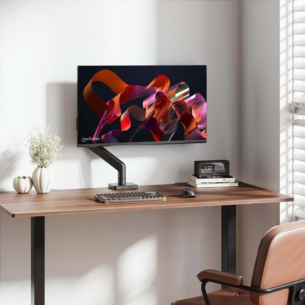 Manhattan Mechanical Spring Single Monitor Desk Mount in Black, , large