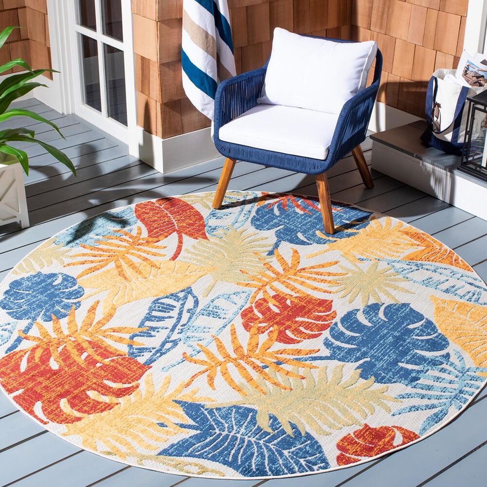 Safavieh Cabana CBN831A 4&#39; Round Creme and Red Indoor/Outdoor Area Performance Rug, , large