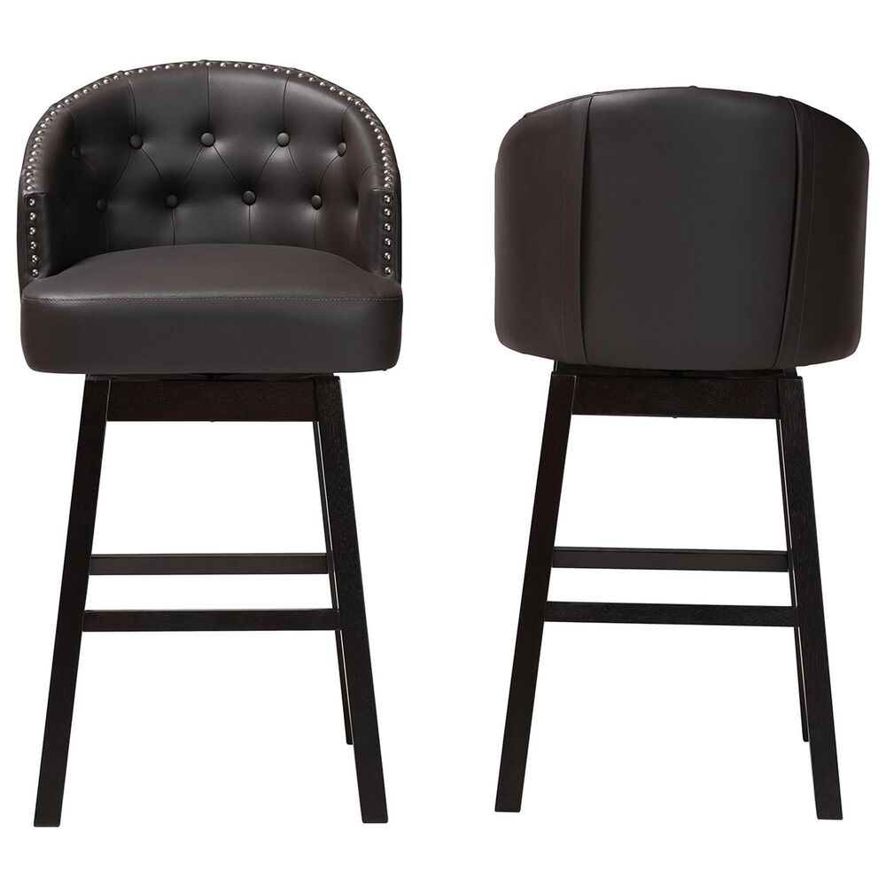 Baxton Studio Avril Swivel Bar Stool with Brown Cushion in Dark Espresso Brown (Set of 2), , large