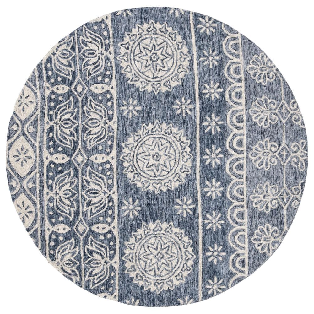 Safavieh Micro-Loop MLP607M 5" Round Blue and Ivory Area Rug, , large