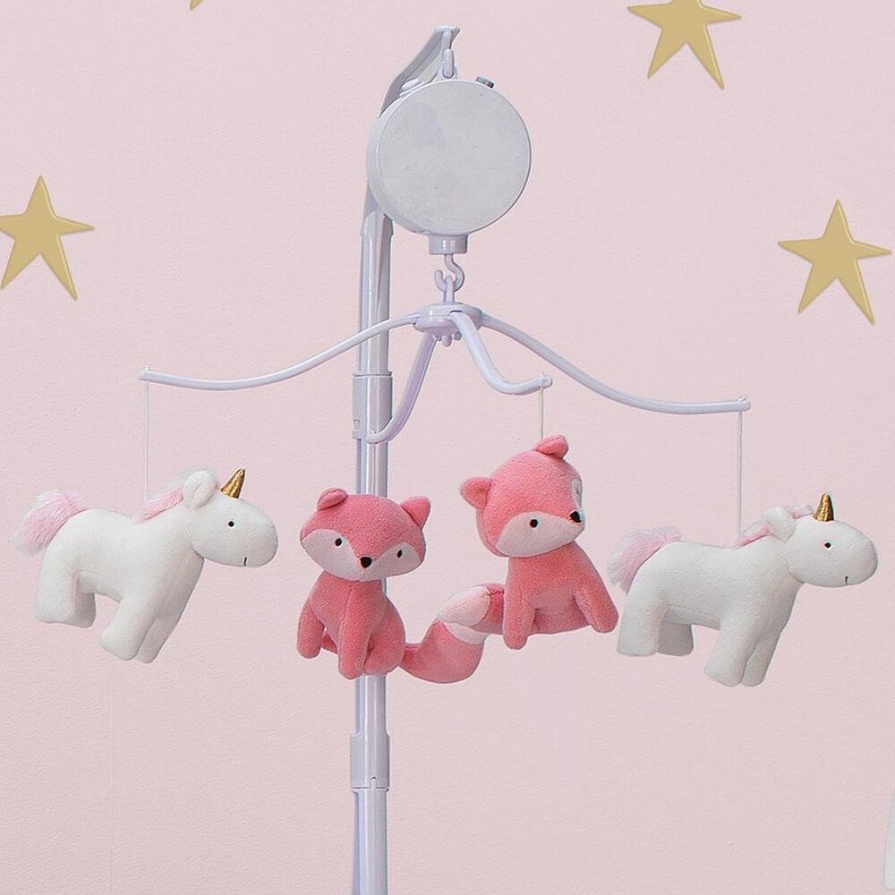 Lambs and Ivy Rainbow Unicorn Musical Mobile in White and Coral, , large