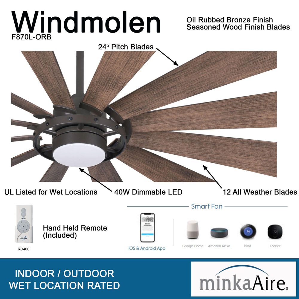 Minka-Aire Windmolen 65" Indoor/Outdoor Smart Ceiling Fan with LED Light in Oil Rubbed Bronze, , large